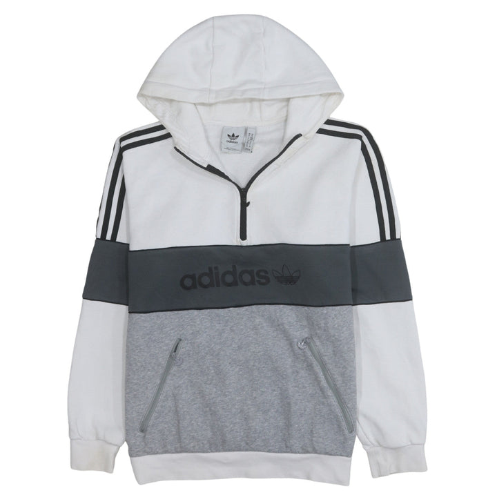 Adidas Mens White Grey 1/2 Zip Hoodie M Sports Regular Fit