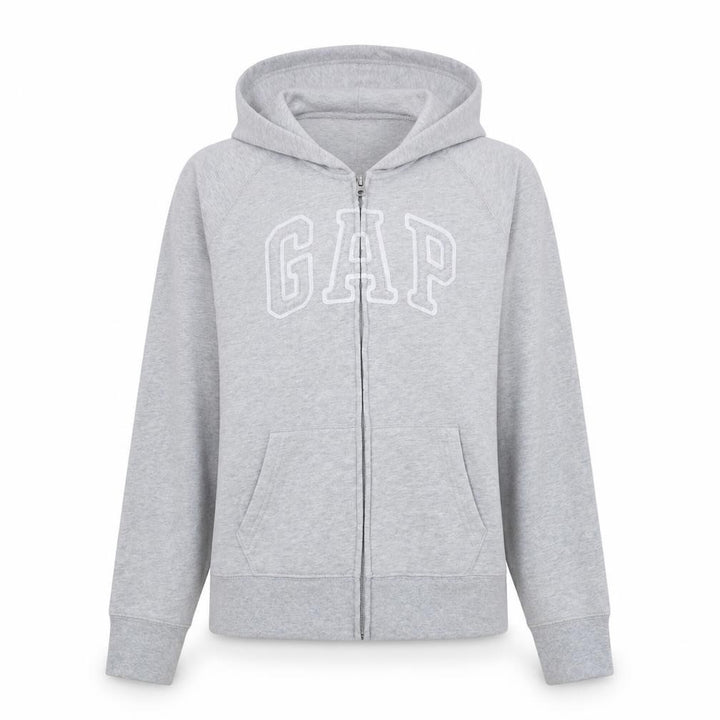 Gap Women’s Grey Full Zip Hoodie L Cotton Blend Logo Casual