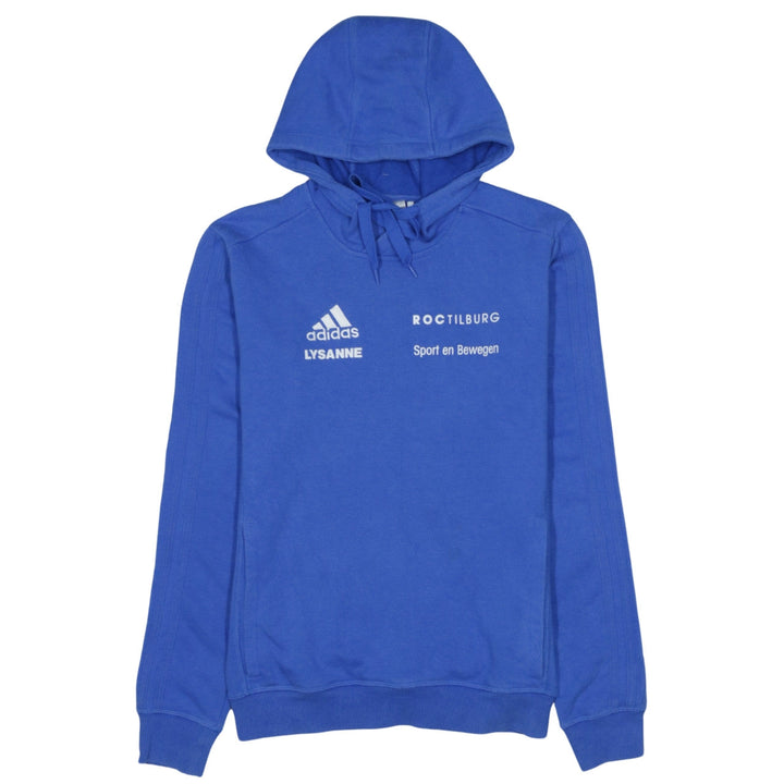 Adidas Men's Blue XS Pullover Hoodie with Logo and Drawstring