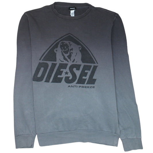 Diesel Men's Grey Logo Pullover Sweatshirt L Crew Neck Cotton