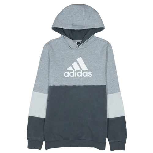 Adidas Boys Grey Colourblock Pullover Hoodie - Size 164 (13-14 Years)
