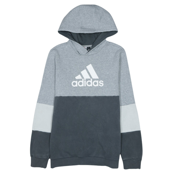 Adidas Boys Grey Colourblock Pullover Hoodie - Size 164 (13-14 Years)