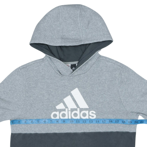 Adidas Boys Grey Colourblock Pullover Hoodie - Size 164 (13-14 Years)