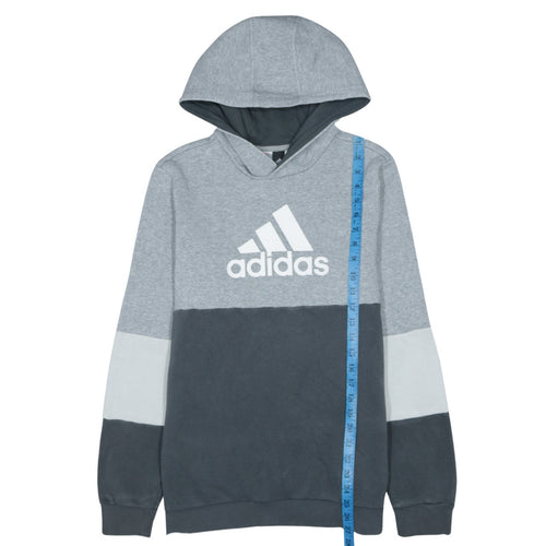 Adidas Boys Grey Colourblock Pullover Hoodie - Size 164 (13-14 Years)