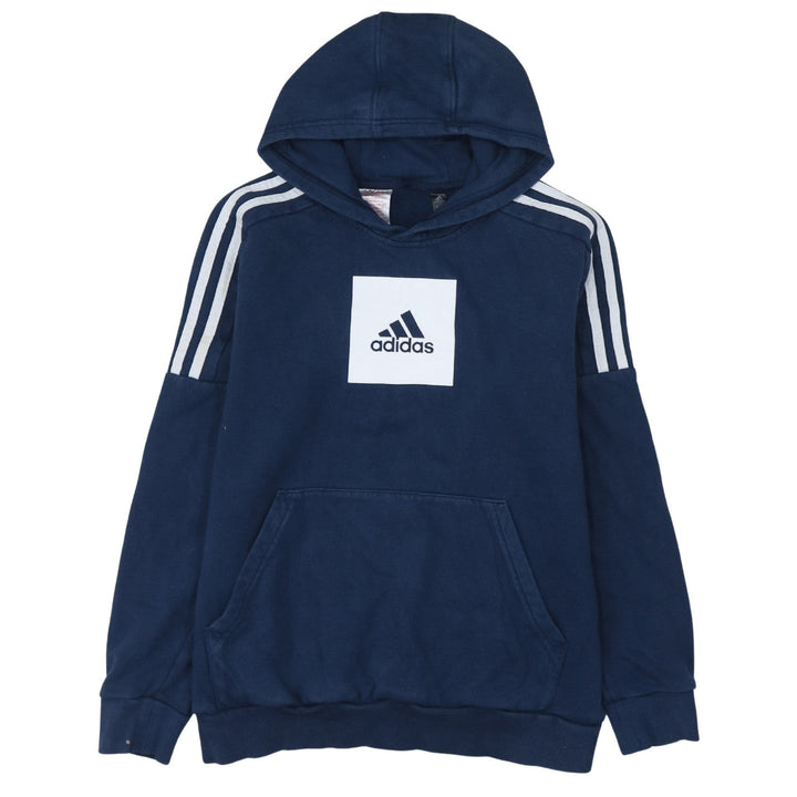 Adidas Boys Blue Pullover Hoodie 13-14 Years Fleece Logo Sportswear