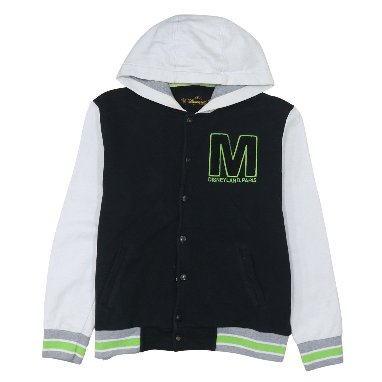 Disneyland Paris Men’s Black Hoodie S Mickey Mouse Embroidered Varsity Style
