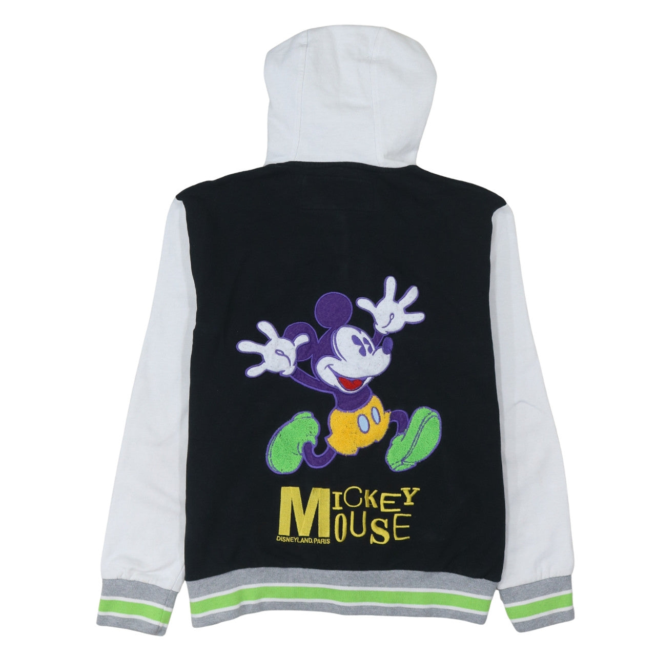 Disneyland Paris Men’s Black Hoodie S Mickey Mouse Embroidered Varsity Style