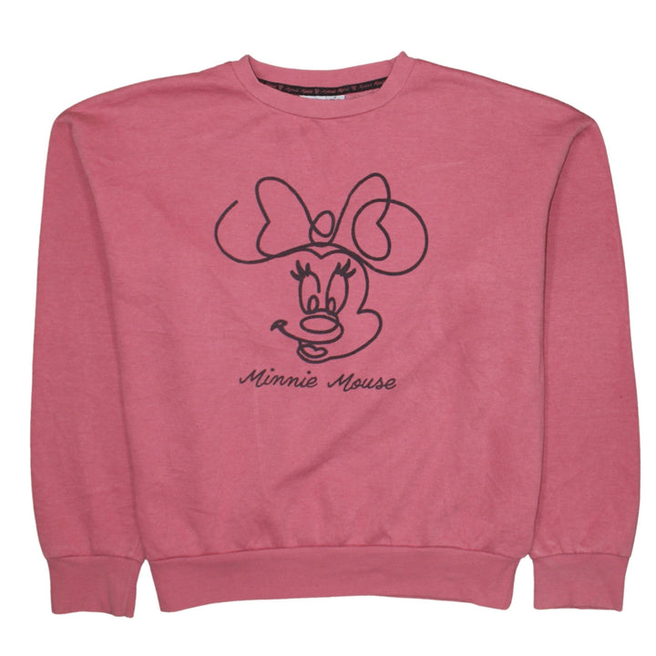 Disney Women Pink Minnie Mouse Crew Neck Sweatshirt Size 12/14