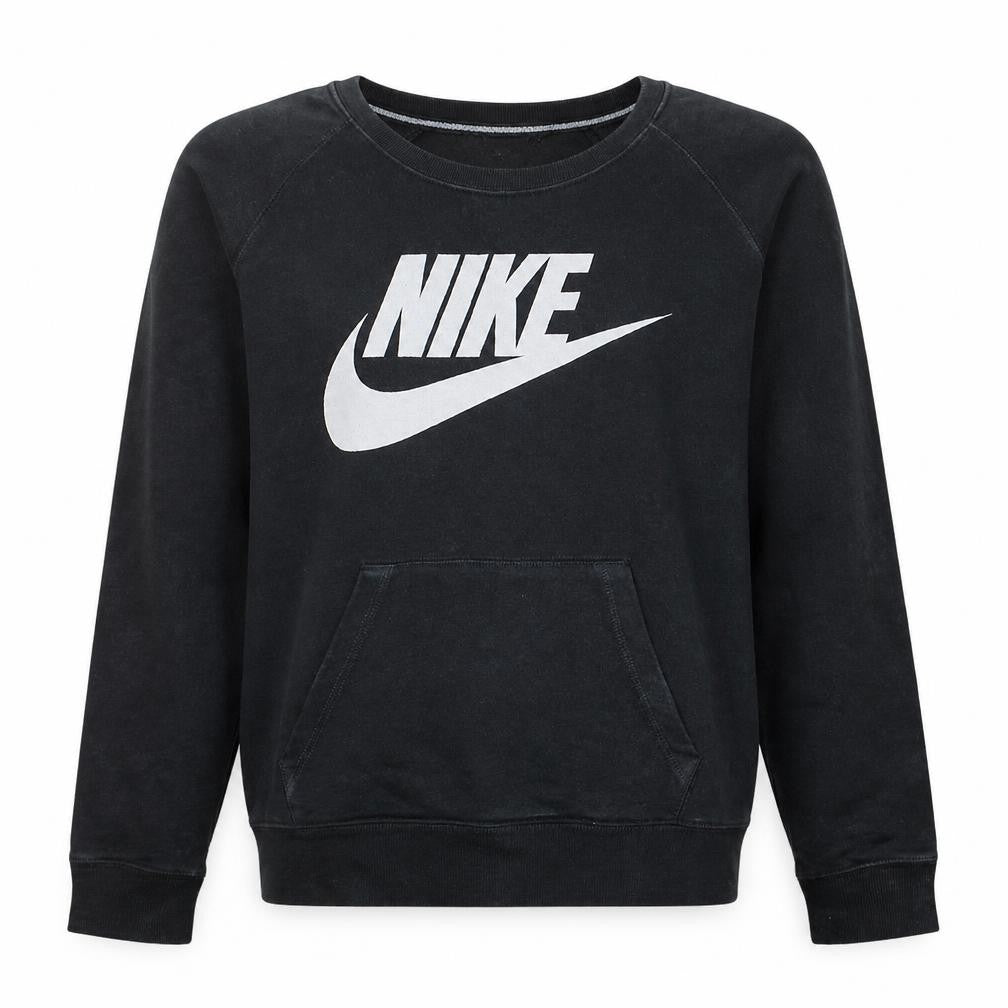 Front view of Nike Men's Black Crew Neck Pullover Sweatshirt M Graphic Logo