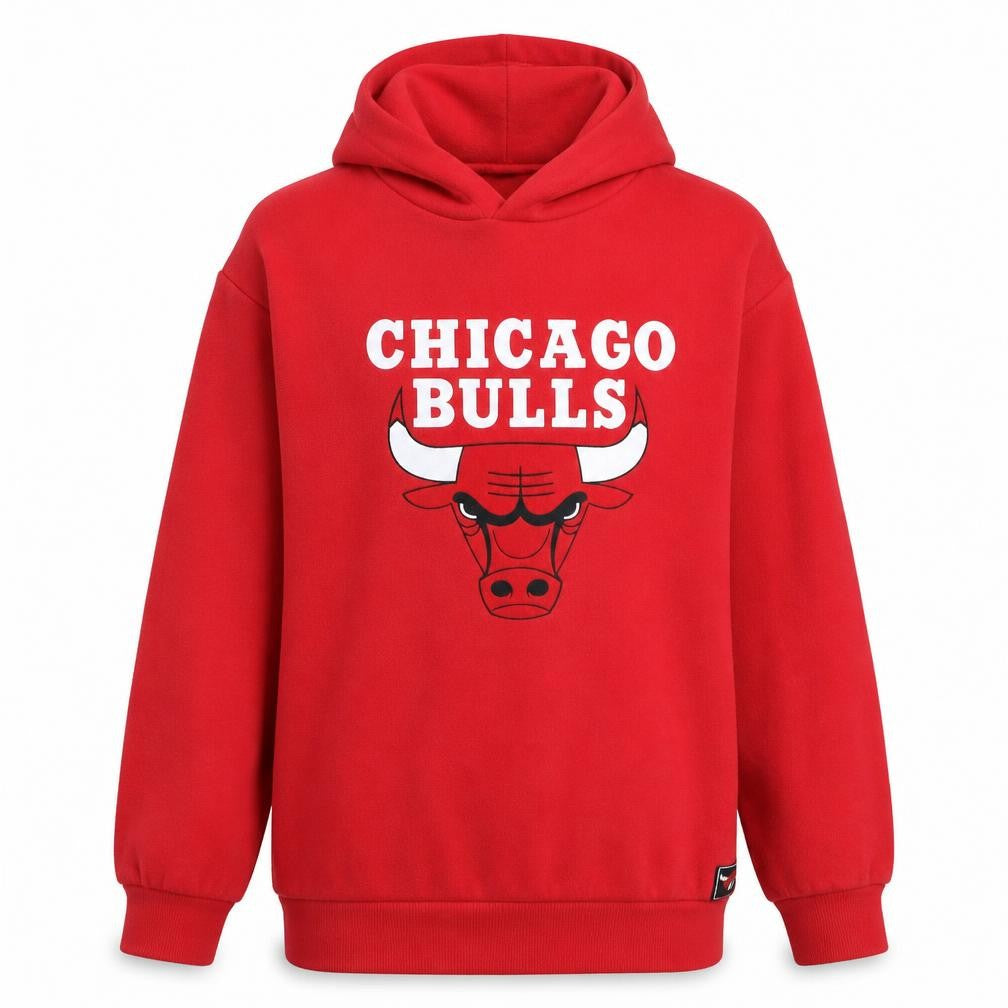 Front view of Primark NBA boys’ red chicago bulls pullover hoodie 14-15 years