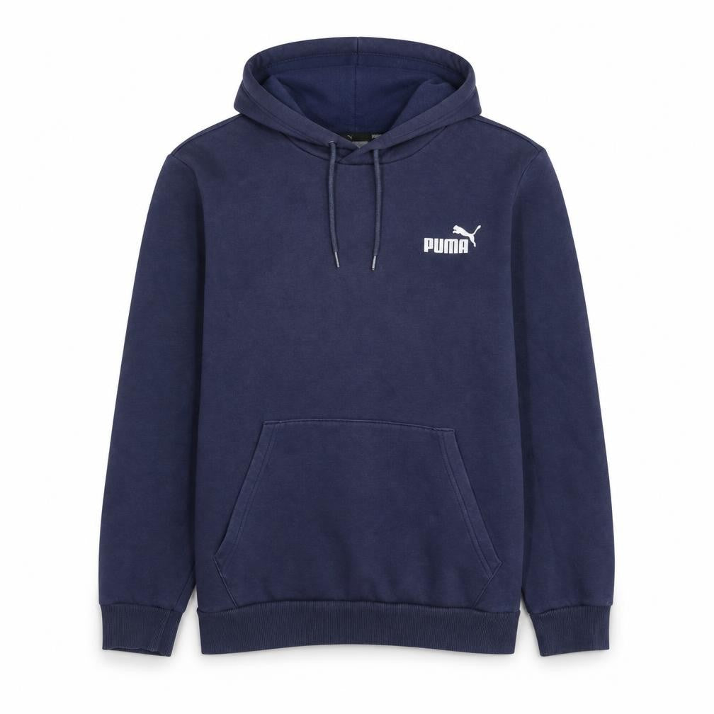 Front view of Puma Men Blue Pullover Hoodie Small Fleece Logo Hooded Sweatshirt