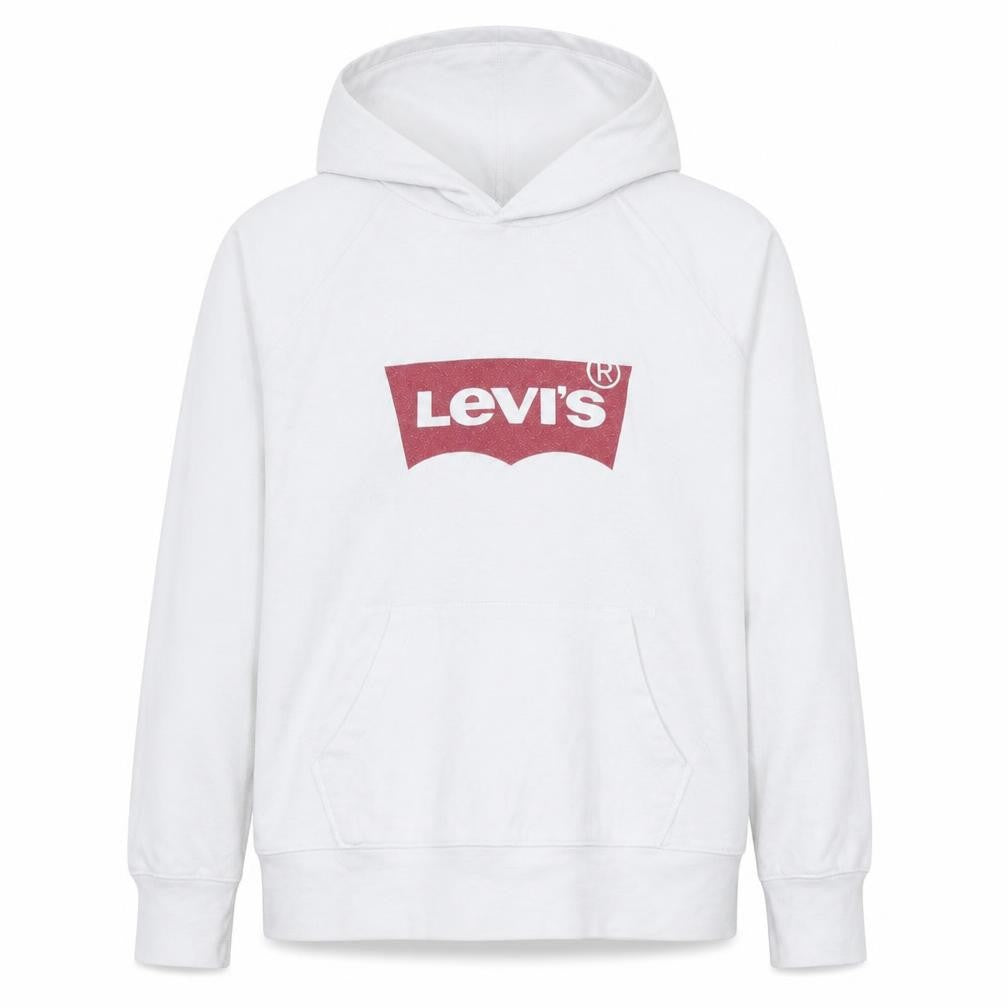 Front view of Levi's Men's White Pullover Hoodie S Logo Graphic Fleece Sweatshirt