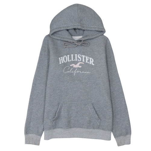 Hollister Women’s Grey Pullover Hoodie L Cotton Blend Logo Sweatshirt
