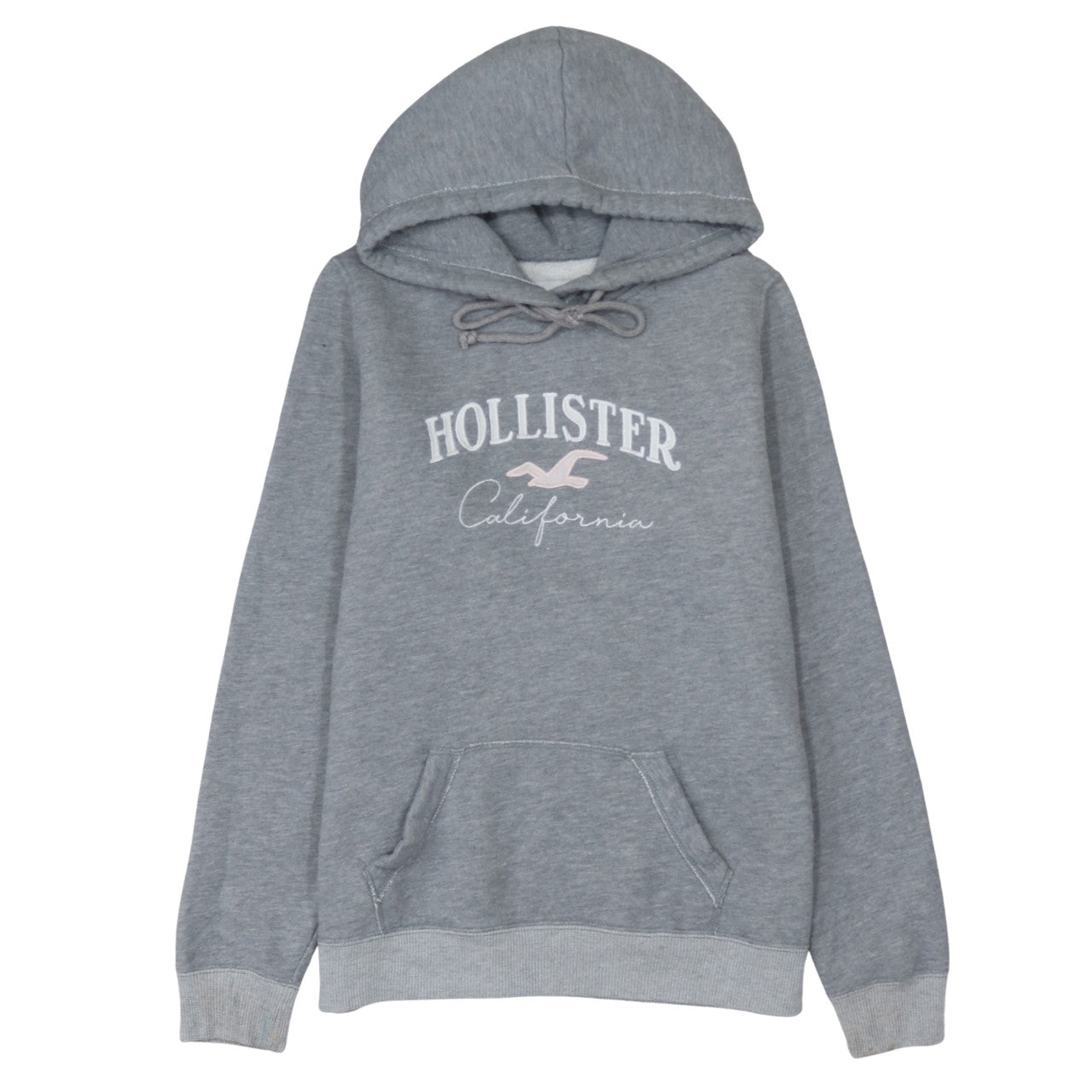 Hollister Women’s Grey Pullover Hoodie L Cotton Blend Logo Sweatshirt