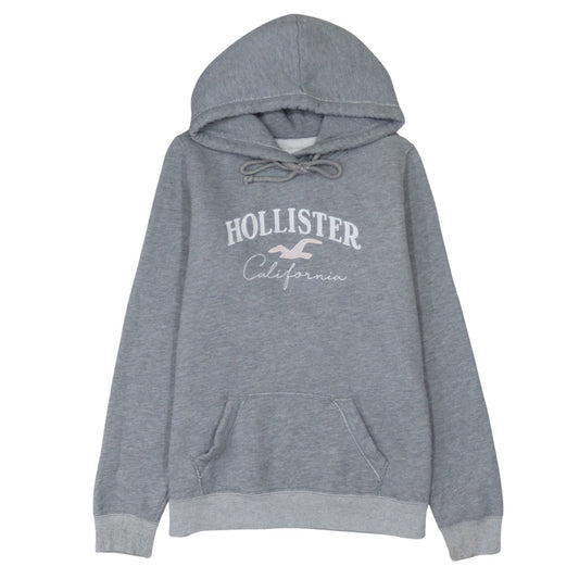 Hollister Women’s Grey Pullover Hoodie L Cotton Blend Logo Sweatshirt