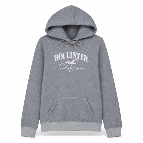 Hollister Women’s Grey Pullover Hoodie L Cotton Blend Logo Sweatshirt