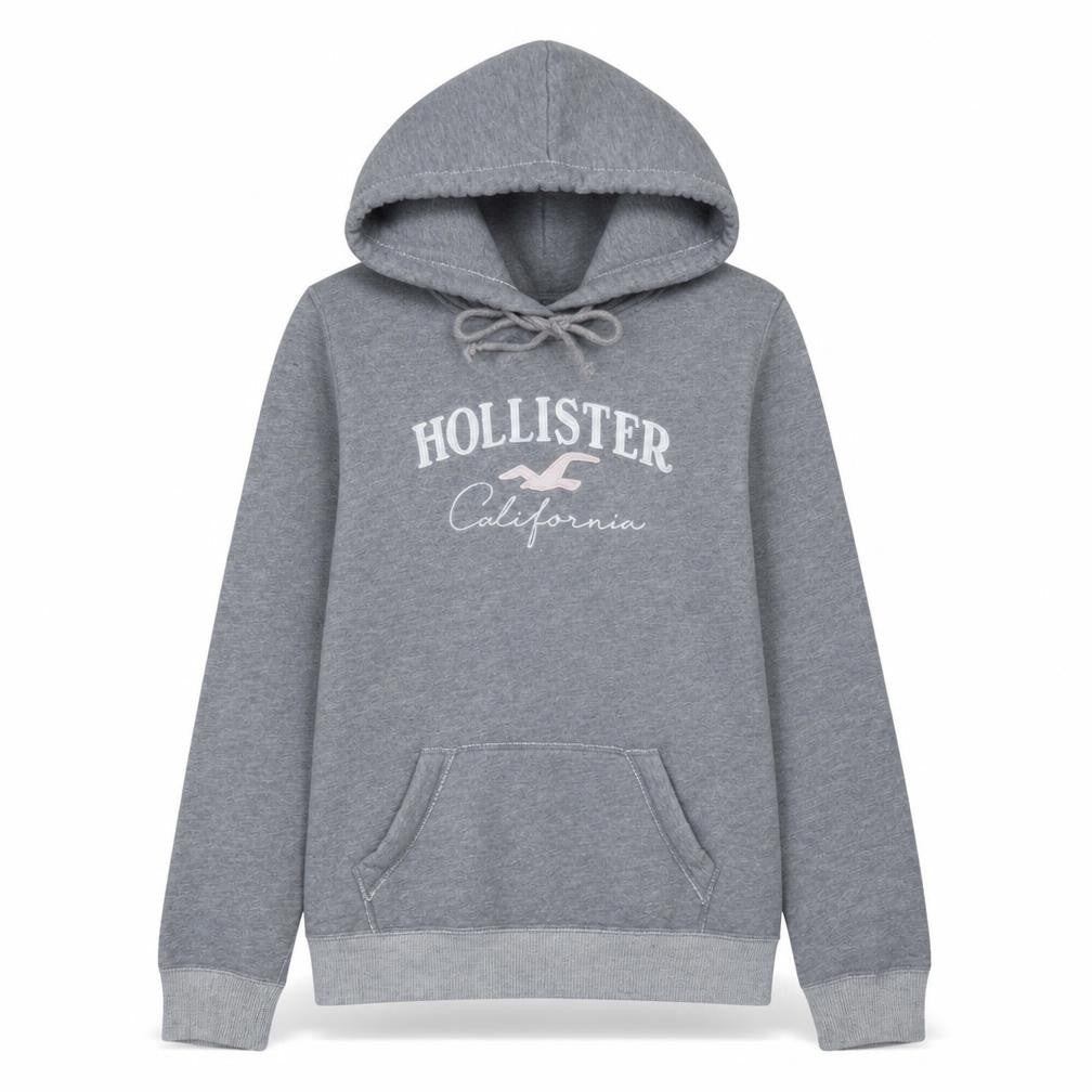 Hollister Women’s Grey Pullover Hoodie L Cotton Blend Logo Sweatshirt