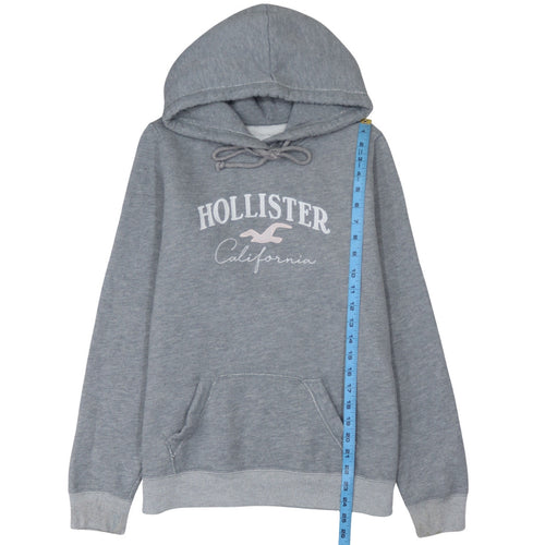 Hollister Women’s Grey Pullover Hoodie L Cotton Blend Logo Sweatshirt