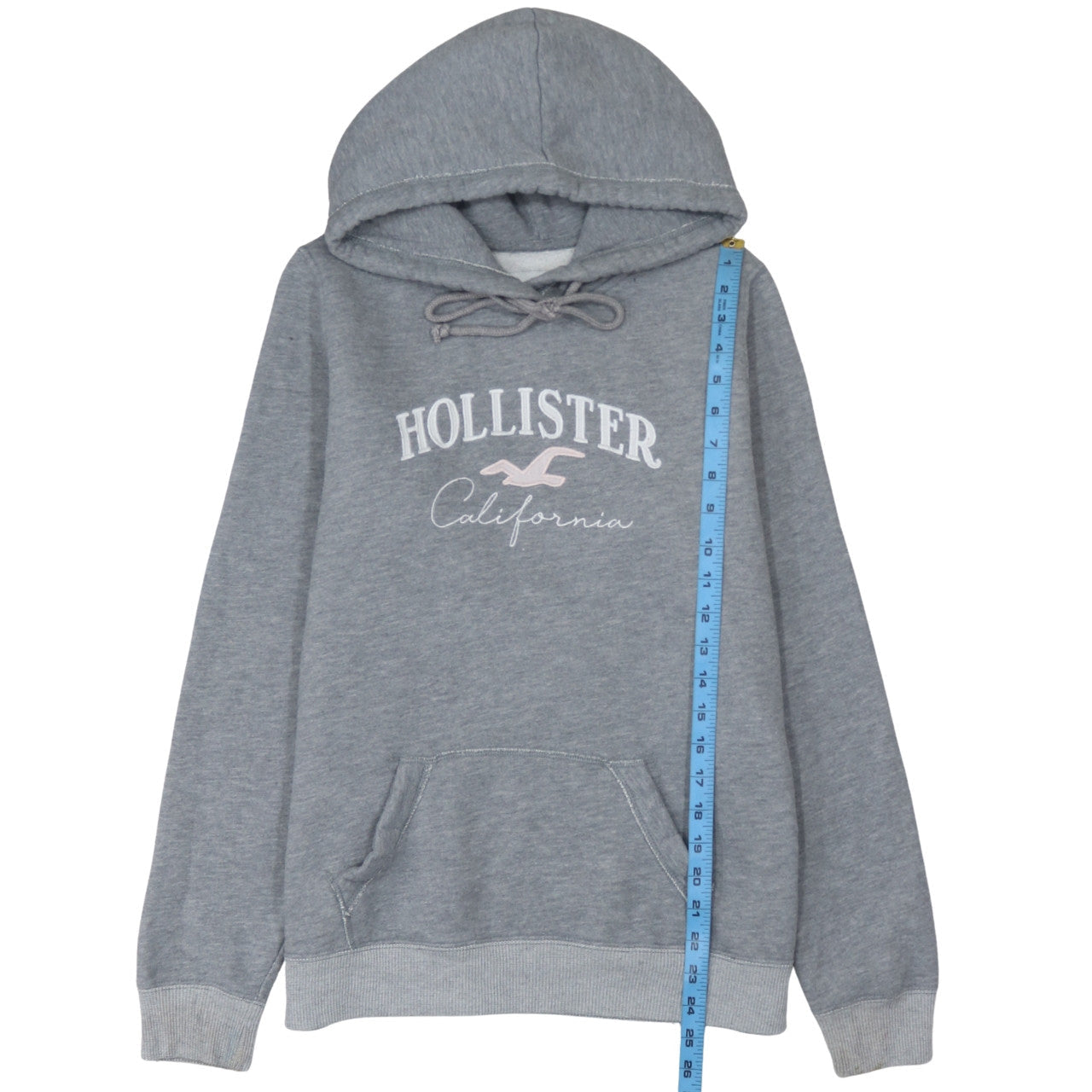 Hollister Women’s Grey Pullover Hoodie L Cotton Blend Logo Sweatshirt