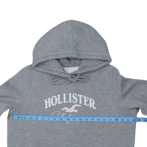 Hollister Women’s Grey Pullover Hoodie L Cotton Blend Logo Sweatshirt