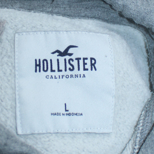 Hollister Women’s Grey Pullover Hoodie L Cotton Blend Logo Sweatshirt