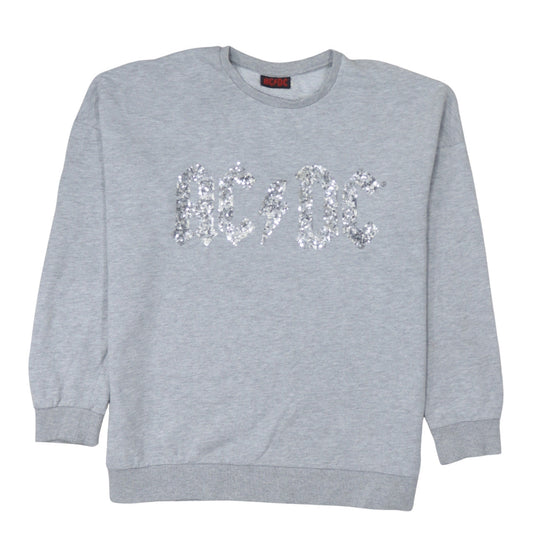 AC/DC Womens Grey Sequin Logo Pullover Sweatshirt Size L