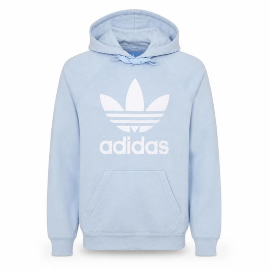 Front view of Adidas Men’s Blue Pullover Hoodie Small Logo Fleece Sweatshirt