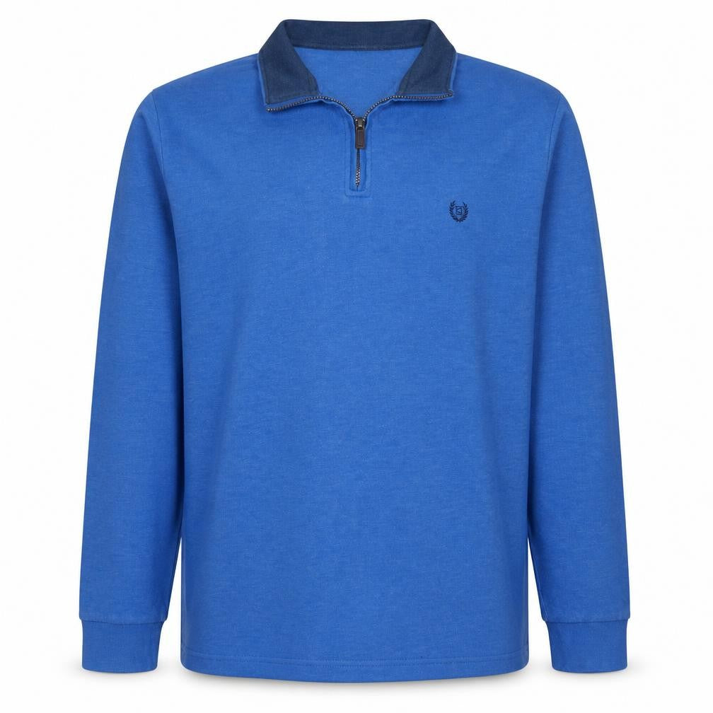 Front view of Chaps Men Blue 2XL Collared 1/4 Zip Cotton Blend Sweatshirt