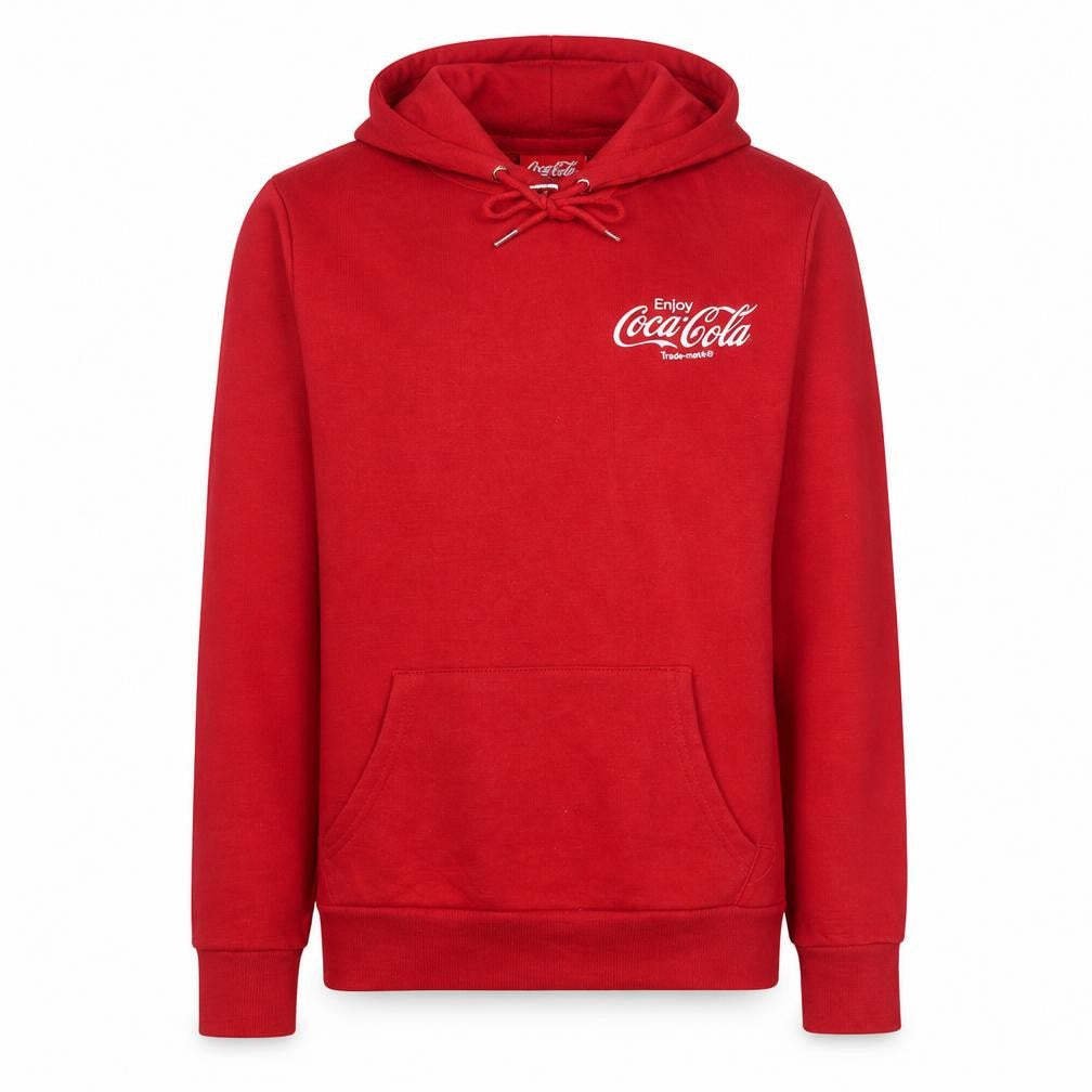 Front view of Primark Coca-Cola Men's Red Pullover Hoodie XS Logo Fleece