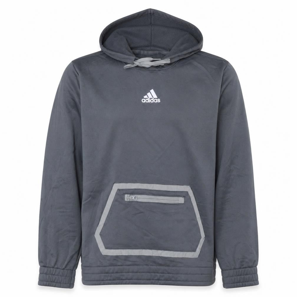 Front view of Adidas Men's Grey Pullover Hoodie, size S, Lightweight Sportswear