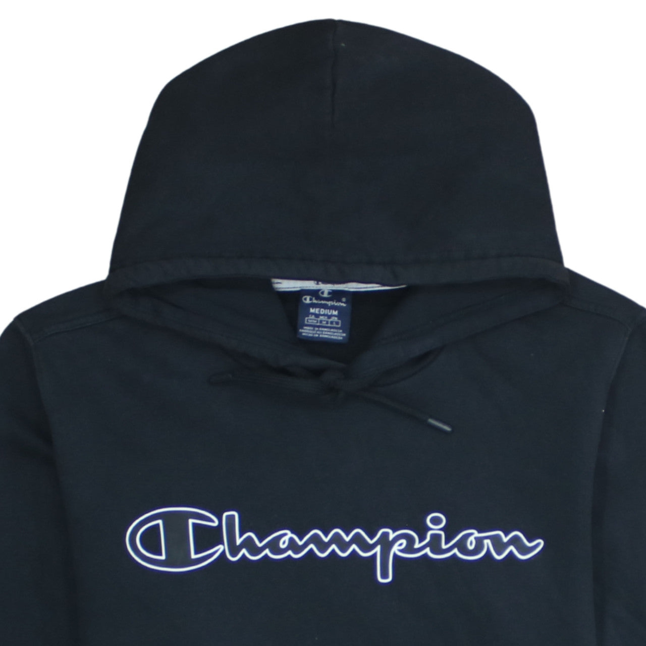 Champion Men's Black Pullover Hoodie Medium Logo Fleece Sweatshirt