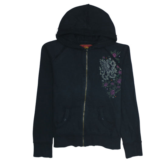 Hard Rock Cafe Women's Black XL Full Zip Hoodie Embroidered Skull Design