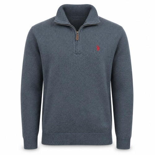 U.S. Polo Assn. Men's Grey Half Zip Cotton Jumper Size L