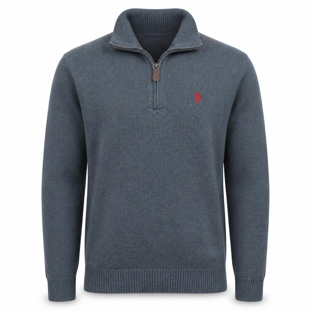 U.S. Polo Assn. Men's Grey Half Zip Cotton Jumper Size L
