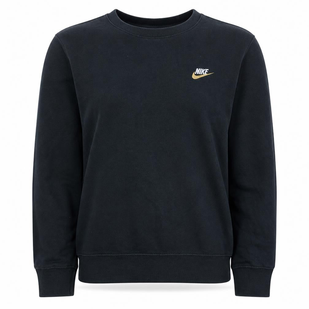Front view of Nike women’s black small pullover sweatshirt classic crew neck