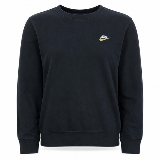 Front view of Nike women’s black small pullover sweatshirt classic crew neck