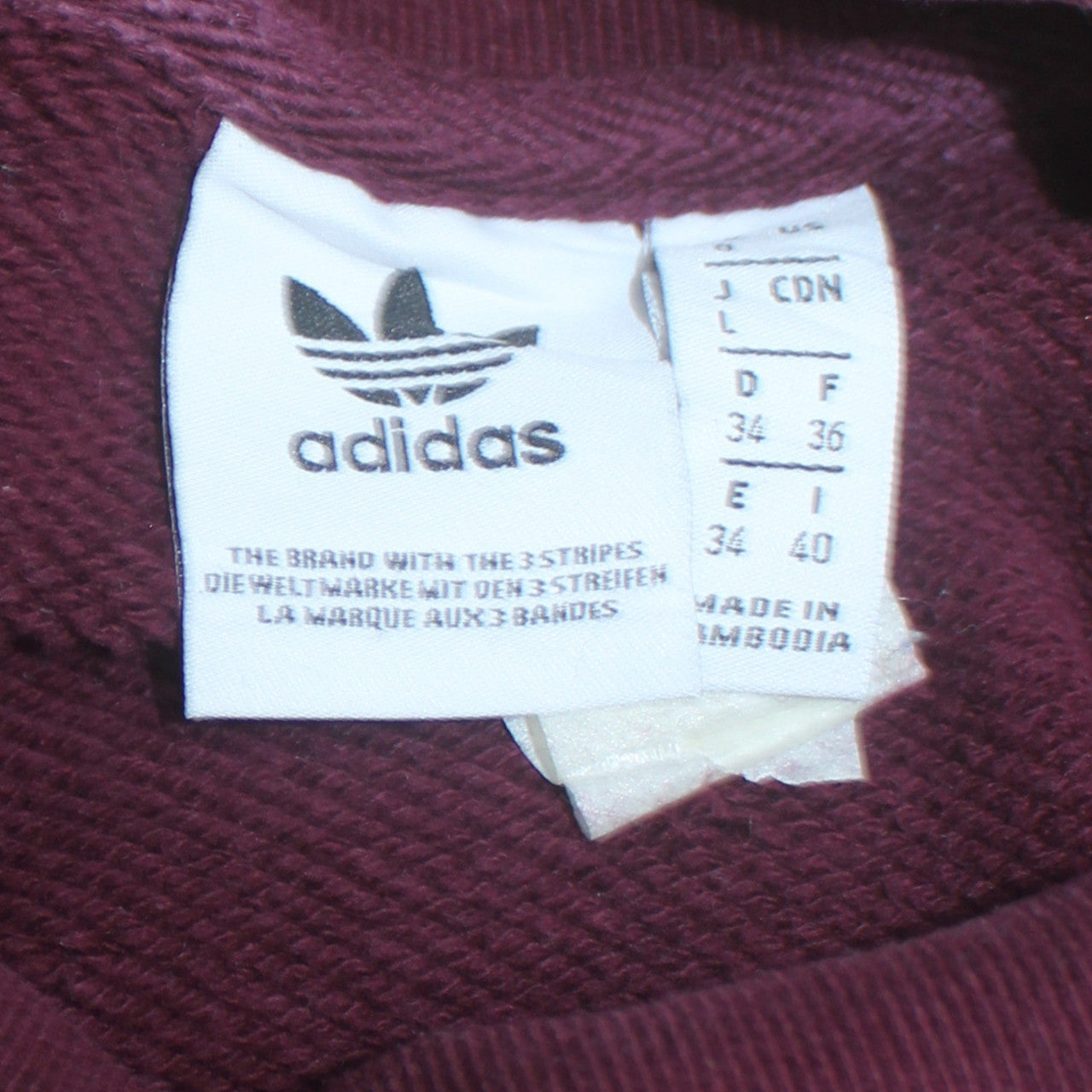 Adidas Women Burgundy Crew Neck Pullover Sweatshirt Size 8 Cotton Blend