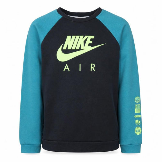 Front view of Nike boys’ black air logo pullover sweatshirt, size 13-15, years
