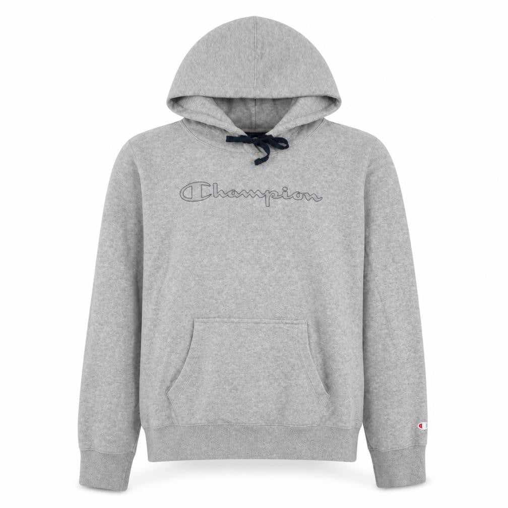 Front view of Champion Men's Grey Pullover Hoodie Large Sports Fleece