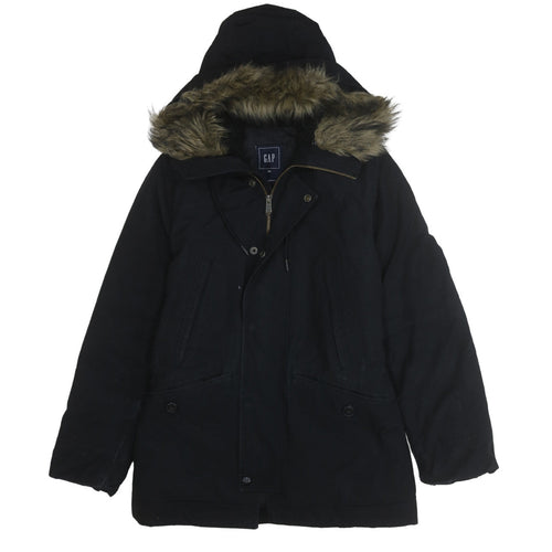 GAP Mens Black XS Hooded Faux Fur Trim Parka Winter Coat