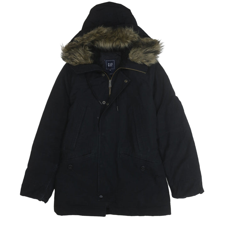 GAP Mens Black XS Hooded Faux Fur Trim Parka Winter Coat