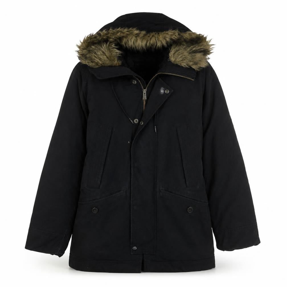 GAP Mens Black XS Hooded Faux Fur Trim Parka Winter Coat