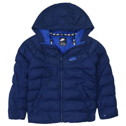 Nike Boys Blue Hooded Puffer Jacket 8-10 Years Winter Lined Zip Coat