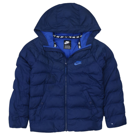 Nike Boys Blue Hooded Puffer Jacket 8-10 Years Winter Lined Zip Coat