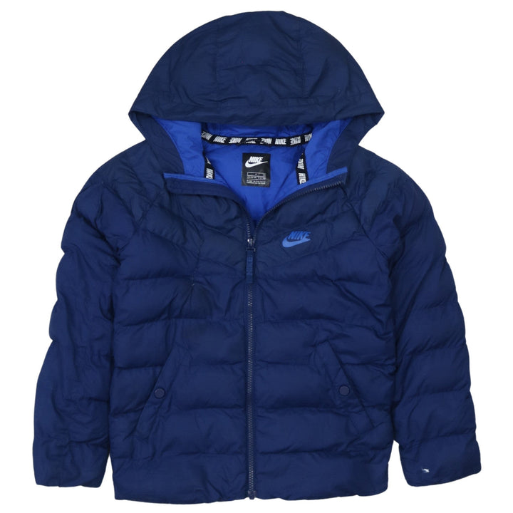 Nike Boys Blue Hooded Puffer Jacket 8-10 Years Winter Lined Zip Coat