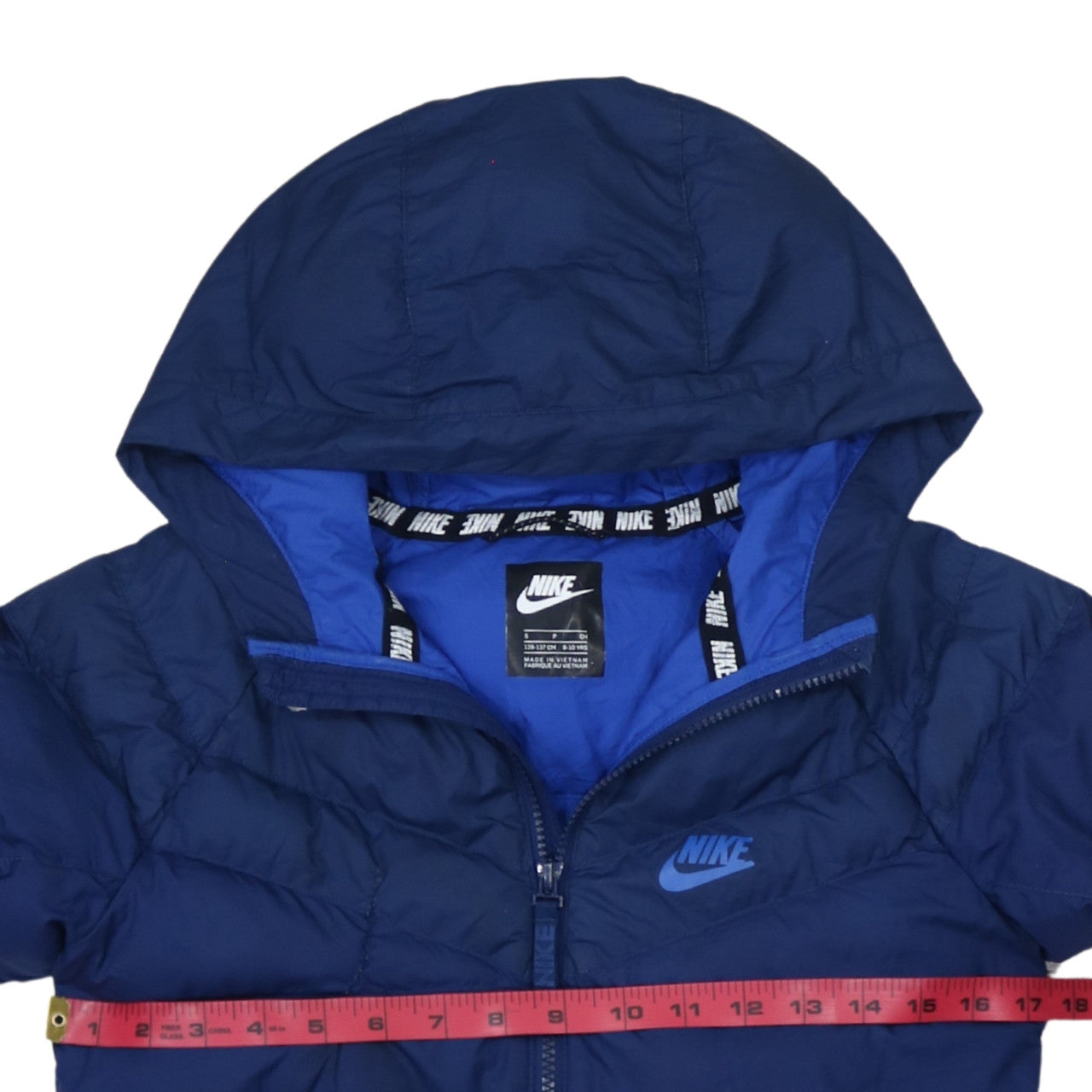 Nike Boys Blue Hooded Puffer Jacket 8-10 Years Winter Lined Zip Coat
