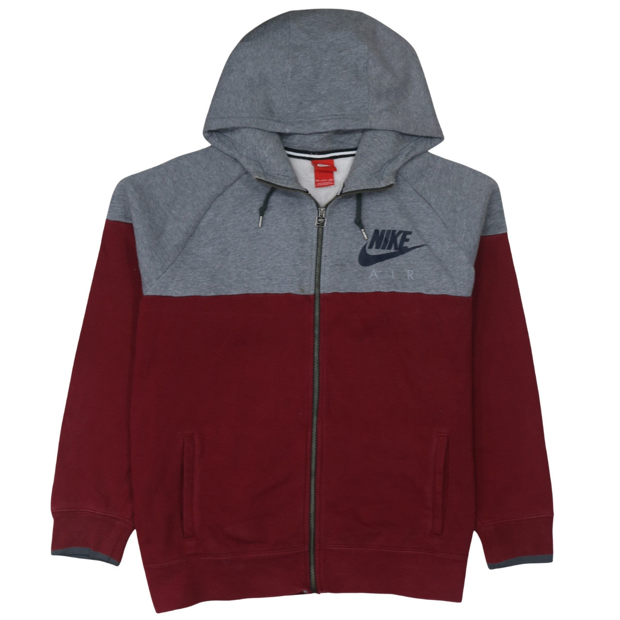 Nike Men’s Grey Red Full Zip Hoodie 2XL Sports Fleece Sweatshirt