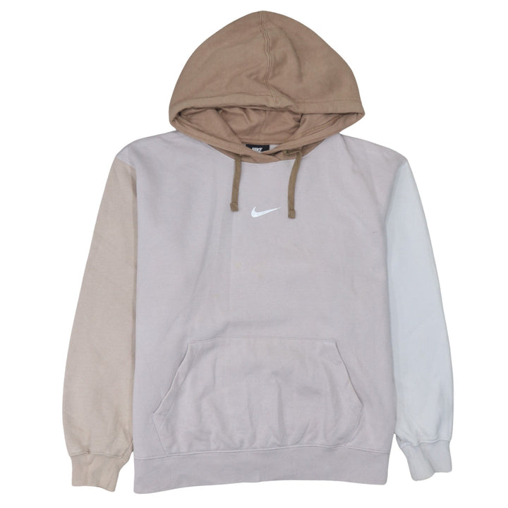 Nike Womens Beige Colourblock Pullover Hoodie L Cotton Blend