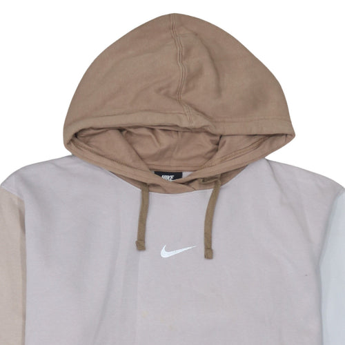 Nike Womens Beige Colourblock Pullover Hoodie L Cotton Blend
