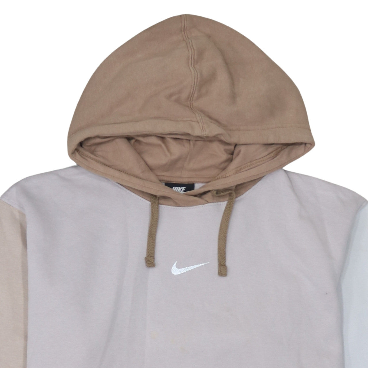 Nike Womens Beige Colourblock Pullover Hoodie L Cotton Blend